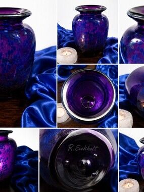 Vintage 2005 Robert Eickholt Signed Art Glass Vase Heavy Purple Spotted Mottled
